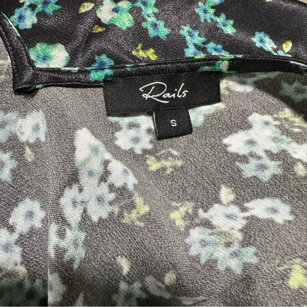 Rails Pandora Floral Satin Crepe Midi Dress Black 
Green SZ Small Fairy EUC - Picture 2 of 10